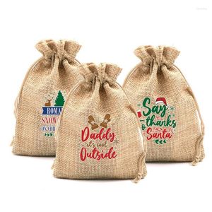 Gift Wrap Christmas Burlap Drawstring Bags Candy Packing Jewelry Pouches Wedding Wrappling Sacks Party Favor Supplies