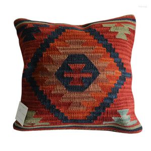 Cuscino Kilim Southern Star Intrecciatura Manuale Pura Lana Rosso Blu Motivo Geometria Classica Sistema Continuo