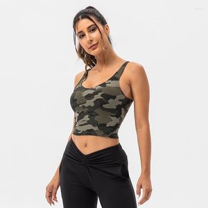 Yoga Outfit ABS LOLI Camo Printed U-backless Sports Bras For Women Built In Bra Gym Workout Crop Top V-neck Padded Fitness Tank