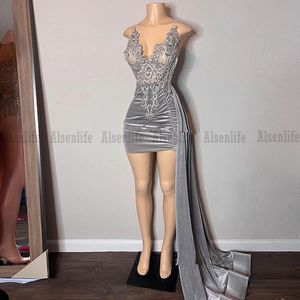 Sparkly Sexy Short Prom Dress Velvet Beads Birthday Party Cocktail Homecoming Glows Robe de Bal Graduation Wear