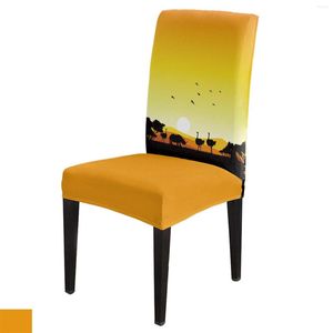 Fodere per sedie African Sunset Landscape Ostrich Rhinoceros Silhouette Cover Dining Spandex Stretch Seat Set di custodie per ufficio a casa