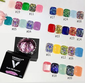 Nagellack 24 färger glitter gel paljetter explosion lim ljus reflekterande diamant paljett lack konst tslm1