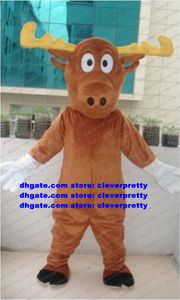 Brown Moose Alces Elk Mascot Costume Mascotte Reindeer Caribou Deer Adult Cartoon Character Outfit Suit Live-dressed New Year Party No.1074