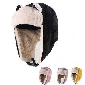 Gorro/caveira tampa de moda de inverno -bombardeiro chapéu com máscaras óculos de óculos de capô impermeabilizados Chapéus piloto de copos Capas de proteção à orelha Mulheres Balaclava T2221020