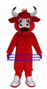 Red Buffalo Bovini Bison Mascot Costume Wild Ox Bos Gaurus Bull Ox Bovino Vitello Adulto Personaggio dei cartoni animati Vestito Grad Night Supermarket No.4477