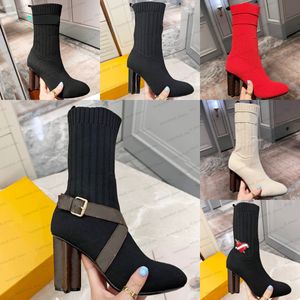 Luxus-Socken-Stiefel für Damen, gestrickt, elastische Stiefel, sexy Buchstaben-Mode, elektrische Stickerei-Buchstaben plus Wasserwasch-Samt-High-Heels-Stiefeletten