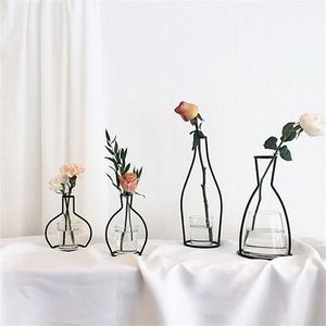 Vase Retro Iron Line Table Flowers Nordic Decoration Home Metal Plant Holder Styles Flower Vase Decor Drop221025