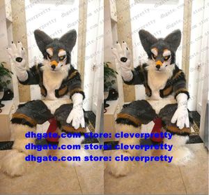 Pelliccia lunga grigia Costume mascotte peloso Husky Cane Volpe Lupo Fursuit Personaggio dei cartoni animati per adulti Vestito completo Attrazioni turistiche Strada pedonale zz7587