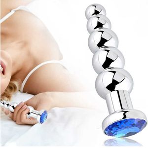 Sex toy toys masager Metal Anal Beads Blue Jewelry Butt Plug Trainer Toys with 5 Graduated Balls Fetish Kinky Love Tools for Couple U1YS