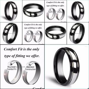 An￩is de casamento an￩is de casamento tungst￪nio carboneto homens 6 mm Dome Black Sier Bands com Alto Polido Casal J￳ias Brit22 Dr Dhkhs