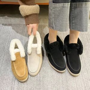 Winter Charms Walk suede loafers Moccasins Warm couple flat wool ankle boots slip on high top flats women's Luxury Designers flat Dress shoes factory footwear