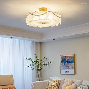 Chandeliers French Retro Pastoral Ceiling Lamp Home Pearl Shell Glass Modern Minimalist Master Bedroom Secondary Study Lamps