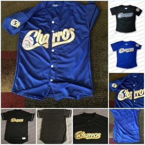 Maglie da baseball Charros De Jalisco Nero Blu Maglia da baseball vuota cucita al 100%.