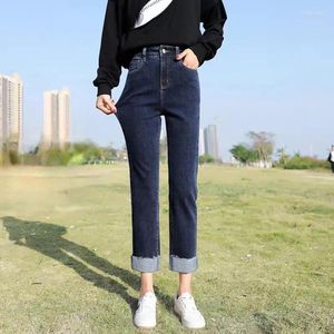 Kvinnors jeans Straight-ben Kvinnor Curling Elastic Autumn Loose Korean Version är tunn och mångsidig cigansettrörbyxor