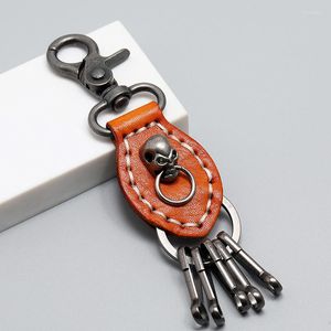 Keychains Metal Skull Leather Key Chains Handmade Retro Car Keychain For Men Women Tassel Keyring Accessoires Small Gifts Friends Fashion