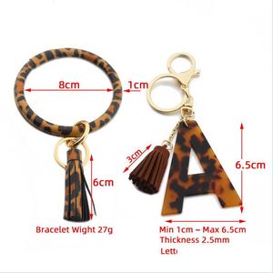 Keychains Lanyards Keychain Armband Tassel Classic Leopard Print AZ Initial Acetate Pendant Bangle ￶verdrivna stora runda nyckelringar DHCQG