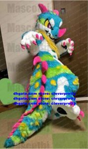 Long Fur Furry Colorful Dragon Mascot Costume Fursuit Adult Cartoon Character Outfit Suit Album Of Painting Competitive Products zz7829