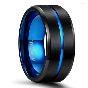 結婚指輪Kolmnstaチタンリング6 mm 8 10ブルーセンターグルーブ快適なフィットマットユニセックス