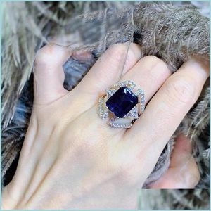 An￩is de casamento An￩is de casamento Moda Princesa Corte Bandas de cristal azul escuro Ring ringm Feminino Vintage Party Cocktail Noble Jewelrywedding Dh48h