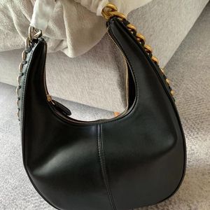 Skóra Stella McCaryney Bag Frayme Mała zamek błyskawiczna torba na ramię frayme lady torebka wiadra hobo torba kobiety luksusowe czarne złote logo crossbody Portfel Medium