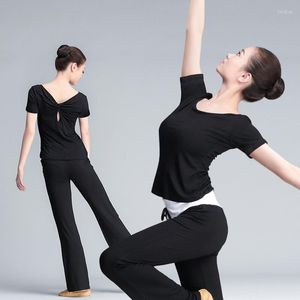 Stage desgaste mulheres dança casual Tops de ioga Crew pescoço top modal sub -camiseta de roupa respirável para esportes de fitness