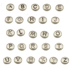 contas de alfabeto ovais para jóias que fabricam colares de diy de metal pulseiras planas antigas de prata jóias de jóias de moda descobertas 6x5x3mm 520pcs
