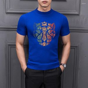 Men's Sweaters Men's Turtleneck Sweater Soft Cashmere Summer Short Sleeve Gradient Pattern Knitted T-Shirt Skull Pullover