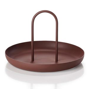 Nordic Tray Round Metal Portable Tray Drawer Tray med handtag för utslag och små föremål Skrivbordsheminredning för halsbandsmycken förvaring 20x13cm