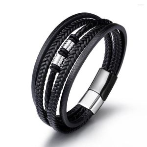 Charm Bracelets For Men Gold Inlaid Black Multilayer Handwoven Twist Titanium Steel Leather Original Bangle Male Jewelry