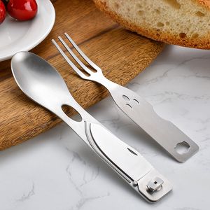 Multifunction Flatware Set Portable Pocket Knife Spoon Fork Dinner Set for Camping Traveling