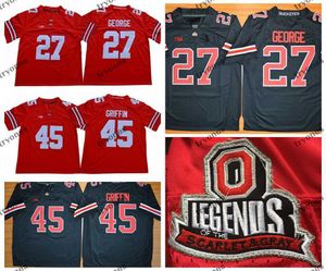 Herren Vintage Ohio State Buckeyes 27 Eddie George 45 Archie Griffin College-Football-Trikots Legends genähtes Fußballtrikot