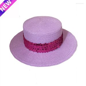 Boinas chapéu de sol feminino lantejoulas roxas straw clássico praia ampla panamá masculino UV Cap capeau femme 2022