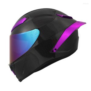 Мотоциклетные шлемы Женщины фиолетовые углеродные шлем с полным лицом в гонках с большим спойлером, одобренной Capacete Casque