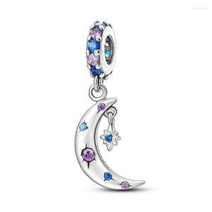 Charms Sparkling Blue Crescent Galaxy Moon Star Argento Colore Ciondola Charm Fit MULA Bracciale Collana Perline Ciondolo Donna Gioielli fai da te