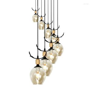Lustres de lustres modernstairway luxuoso longa lâmpadas de cristal em espiral