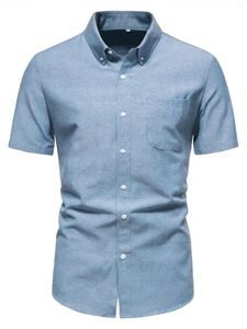 メンズTシャツ2022メンズ半袖オックスフォードカジュアルシャツフロントボタンカラーカラー肥厚