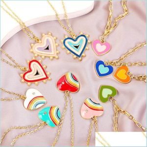 Collane con ciondolo Ins Vintage Mtilayer Color Love Heart Collana Simple Drop Oil Peach Hearts Collane per le donne Ragazze Fashion Jewe Dhid0