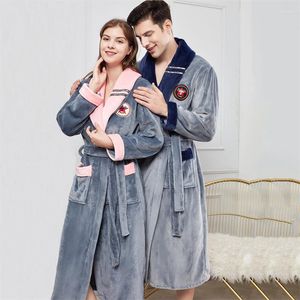 Men's Sleepwear Autumn Thick Coral Fleece Robe Winter Coouple Bathrobe Gown Nightwear Plus Size Long Kimono Loose Flannel Home Clothes