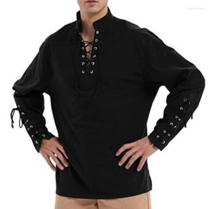 Camisas casuais masculinas Mens pirata medieval vintage retro retro up steampunk figurino gótico Cosplay Renaissance Victorian Halloween Top Blouse
