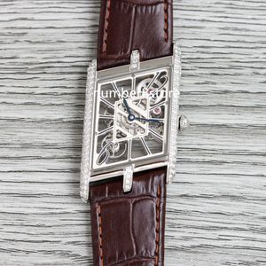 WHTA0011 ASYMETRIQUE 대형 다이아몬드 남성 시계 스켈레톤 다이얼 스위스 스위스 쿼츠 운동 사파이어 크리스탈 럭셔리 손목 시계 가죽 스트랩 3 색