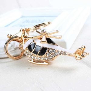 Keychains Mini Plane Helicopter Charm Pendant Lovely Crystal Purse Bag Car Keyring Key Chain Jewel Friend Gift G221026