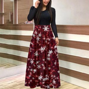 Casual Dresses Ladies Christmas Printed Long Sleeve Round Neck 1950s Housewife Evening Party Prom Maxi Dress Blank Cocktail