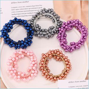 Hårgummiband Kvinna Pearl Hair Ties Fashion Korean Style Hairband Scrunchies Girls Ponytail Holders Rubber Band Accessories Drop Dhefi