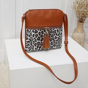 Evening Bags 2022 Trendy Leopard Patchwork Crossbody Bag Women Ladies Wild Elegant Casual Tassel Decor Shoulder Handbag Satchel