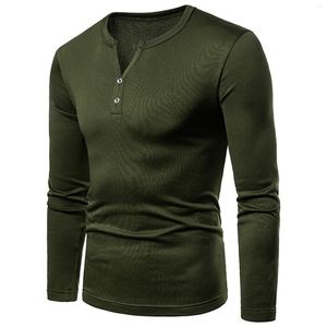 Men's T Shirts Male Autumn And Winter Multi Button V Neck Solid Color Design Casual Long Sleeve Pajamas Shirt Cotton Spandex Tops