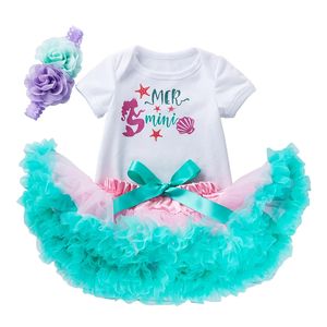 طفلة Tulle Romper Dress Suits 3pcs/set 0-24m حديثي الولادة مصمم كرتون مطبوع على توتو توتو تنورات القطن تنورة رومبير.