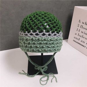 Beanie/Kafatası Kapakları Yeşil Renkli Kadın Kore Kadın İçi Boş Örme Şapka El Yapımı Tığ Havzası Şapkını Bahar Yaz Güneş Koruyucu Güneş Şapkası Kadın T221020