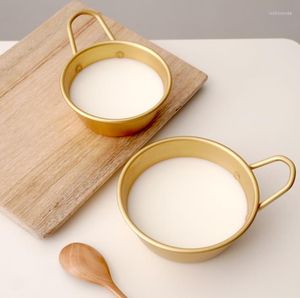 Skålar guldfärg koreanska traditionella aluminium runda ris skål vin kopp med handtag för grossist