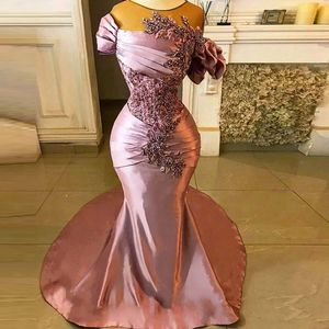 Vestidos de noche de sirena rosa rosa p￡lido 2023 PLITADO ORO O CELLO AGA ARABE ASO EBI Vestido de graduaci￳n Africano