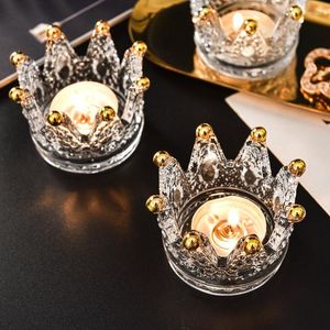 Candle Holders Crystal Glass Crown Candlestick Dekoracja kreatywna romantyczna spowiedź Candlelight Dinner Rekwizyty dekoracyjne magazynowanie pierścienia